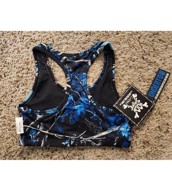 Moonshine CAMO Small Teal BLUE Camouflage New Women’s SPORTS BRA - Picture 3 of 3